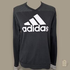 Adidas Sideline Crewneck Sweatshirt Small Black Mesh Logo 3-Stripe Cuff CV3214